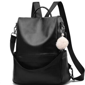 Black Vegan Leather Anti-Theft Backpack
